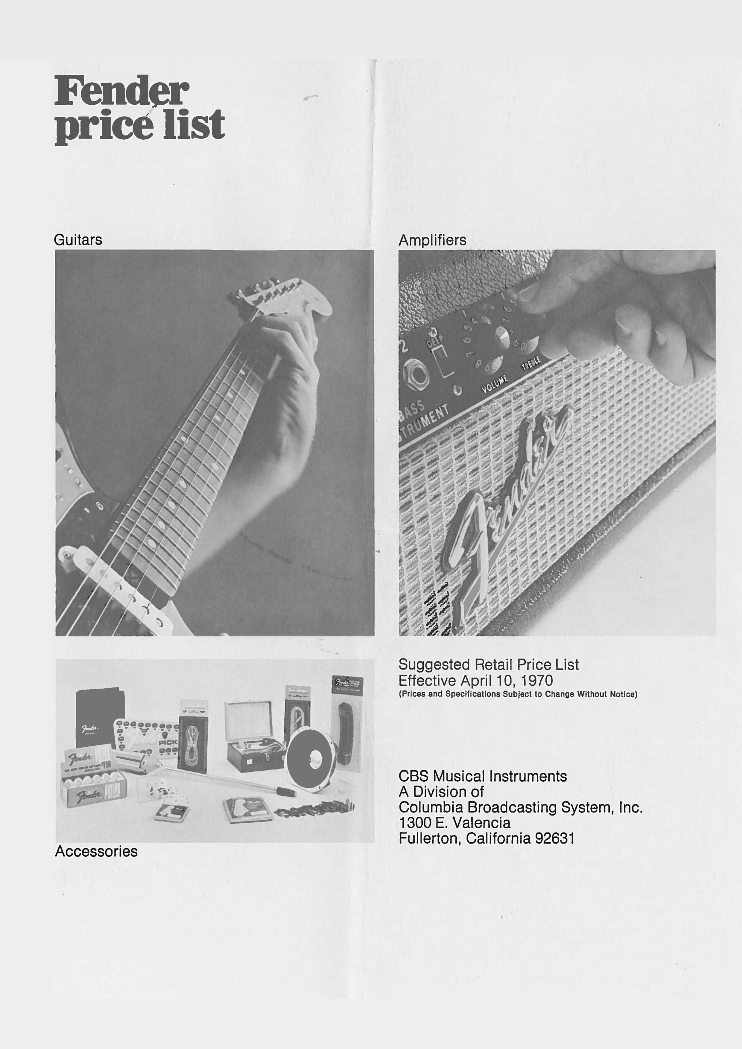 Fender Price list 1970
