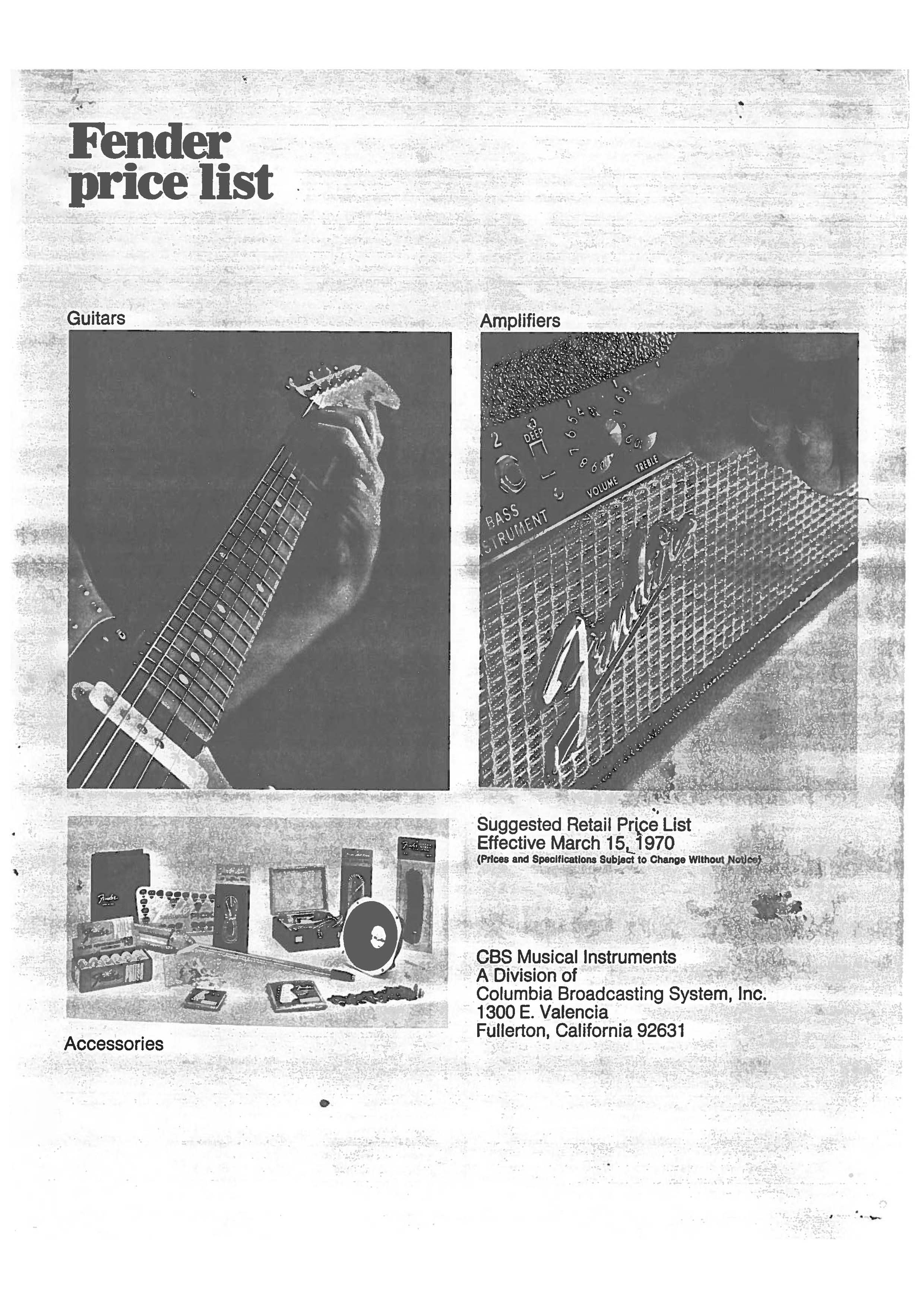Fender Price list 1970