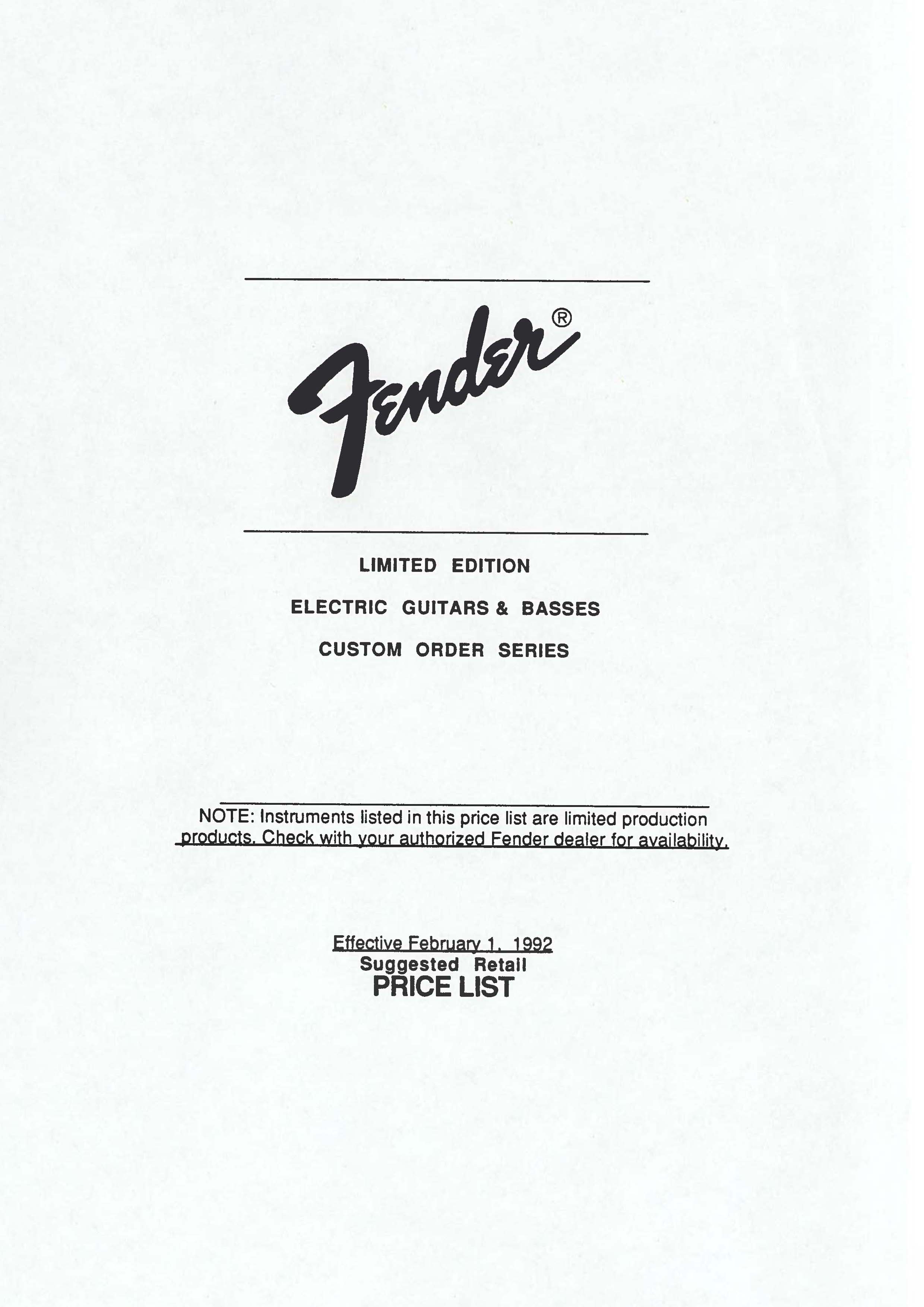 Fender Price list 1992