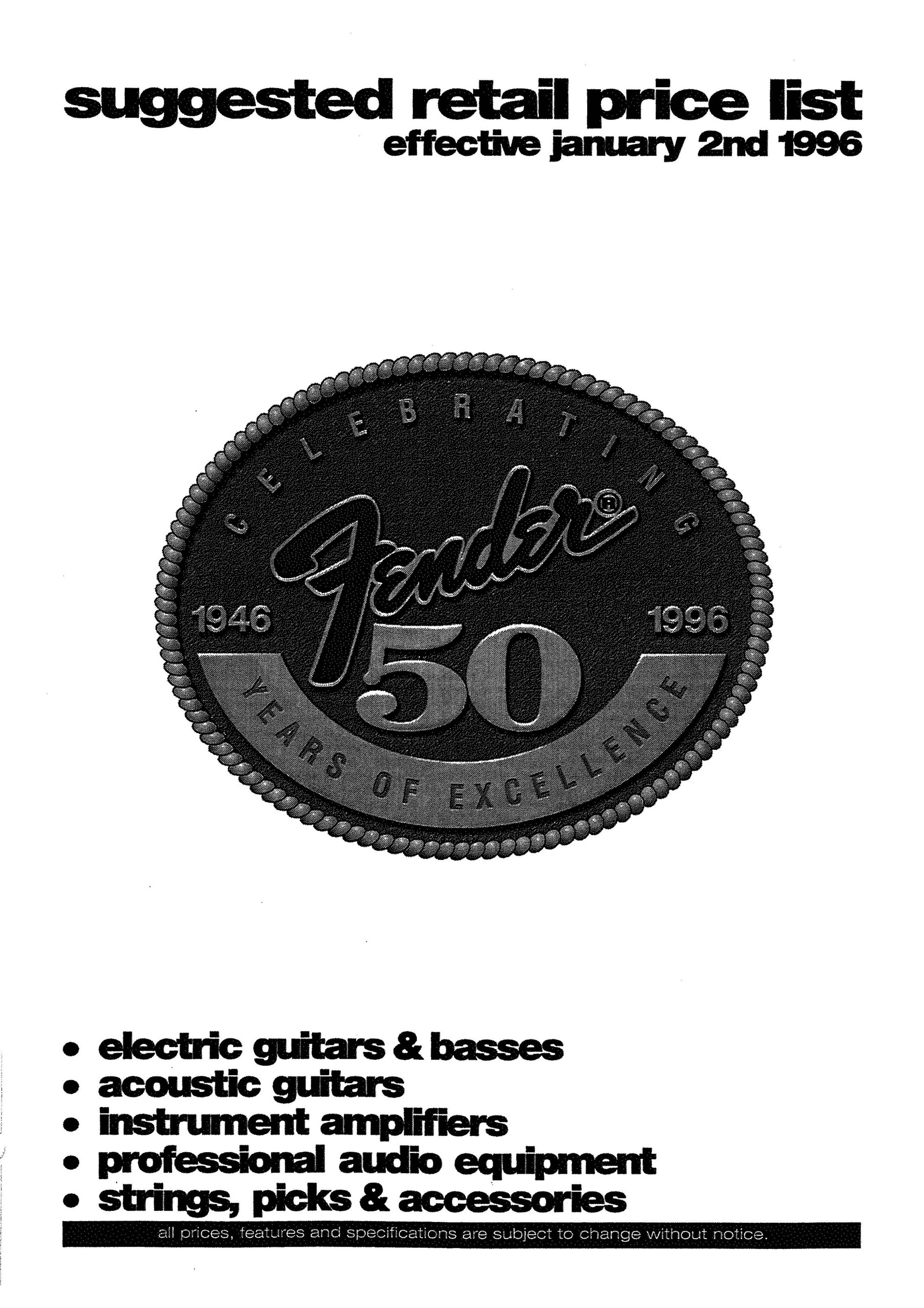 Fender Price list 1996