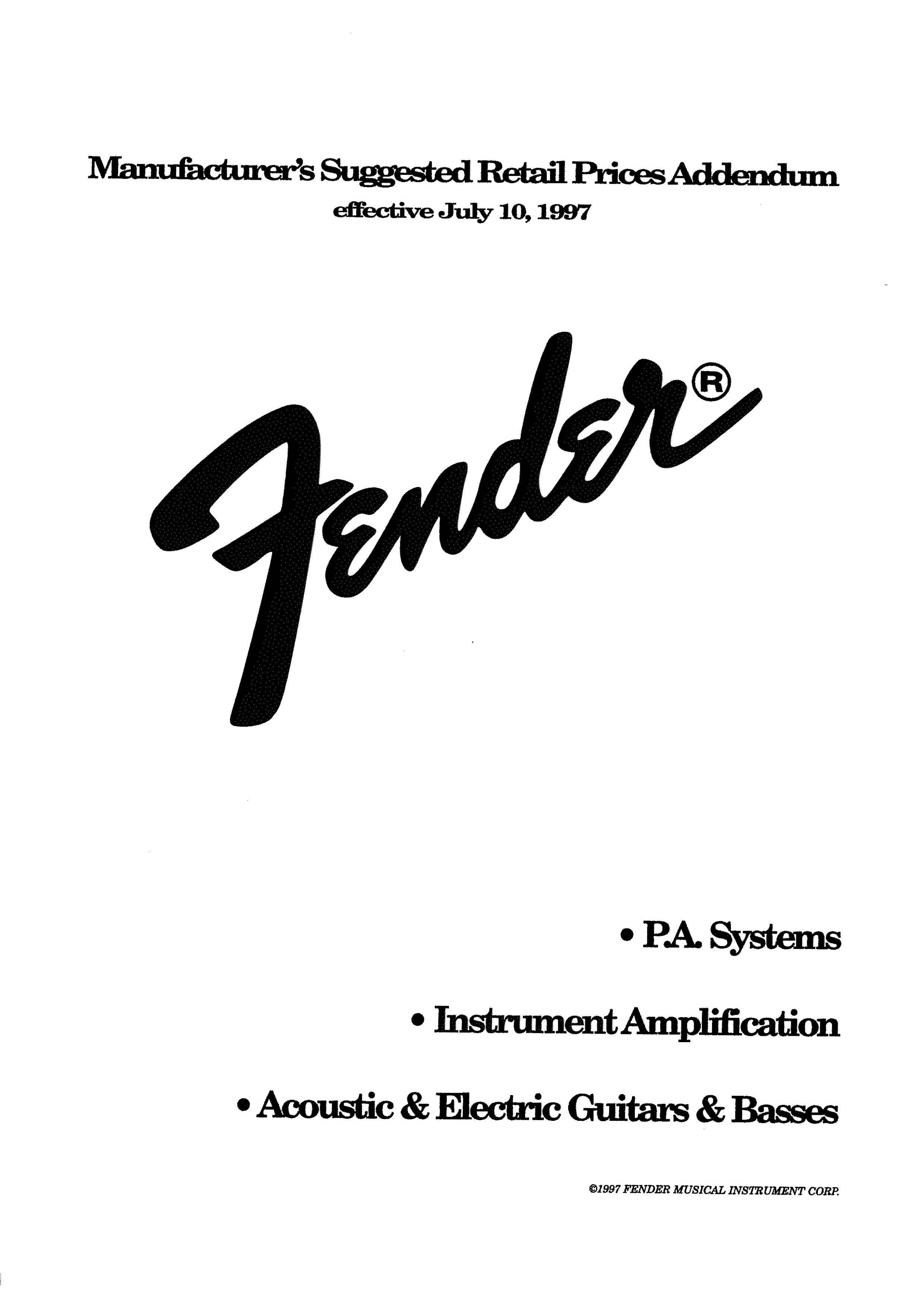 Fender Price list 1997
