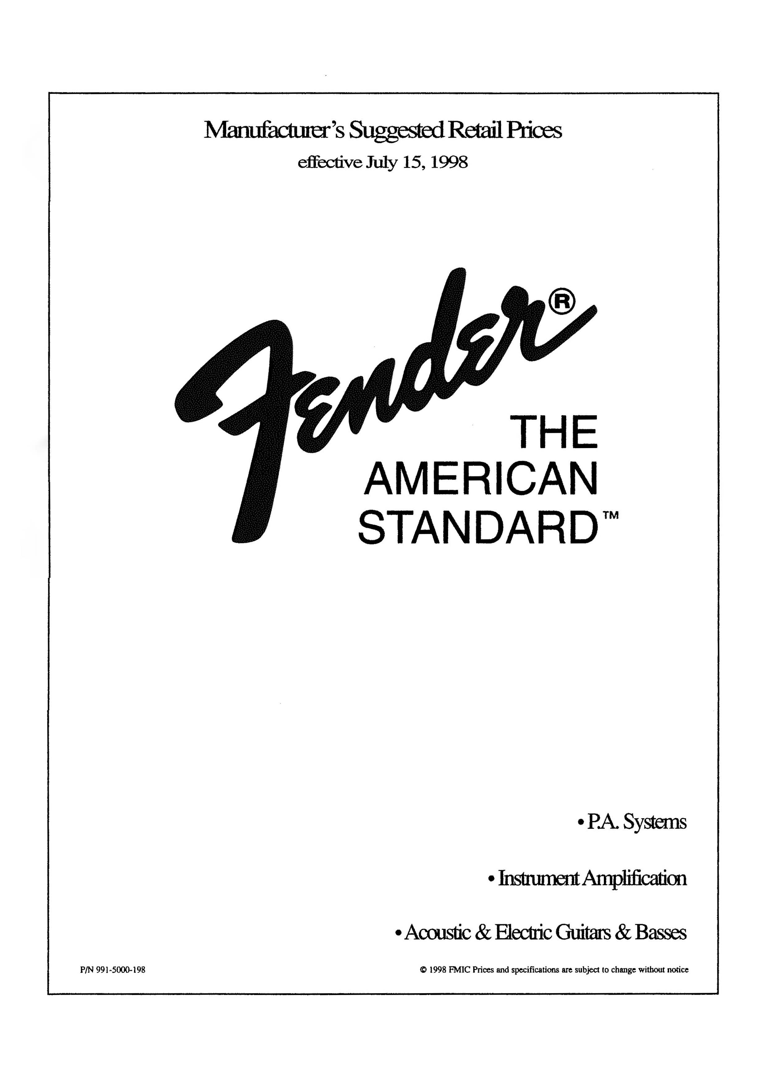 Fender Price list 1998