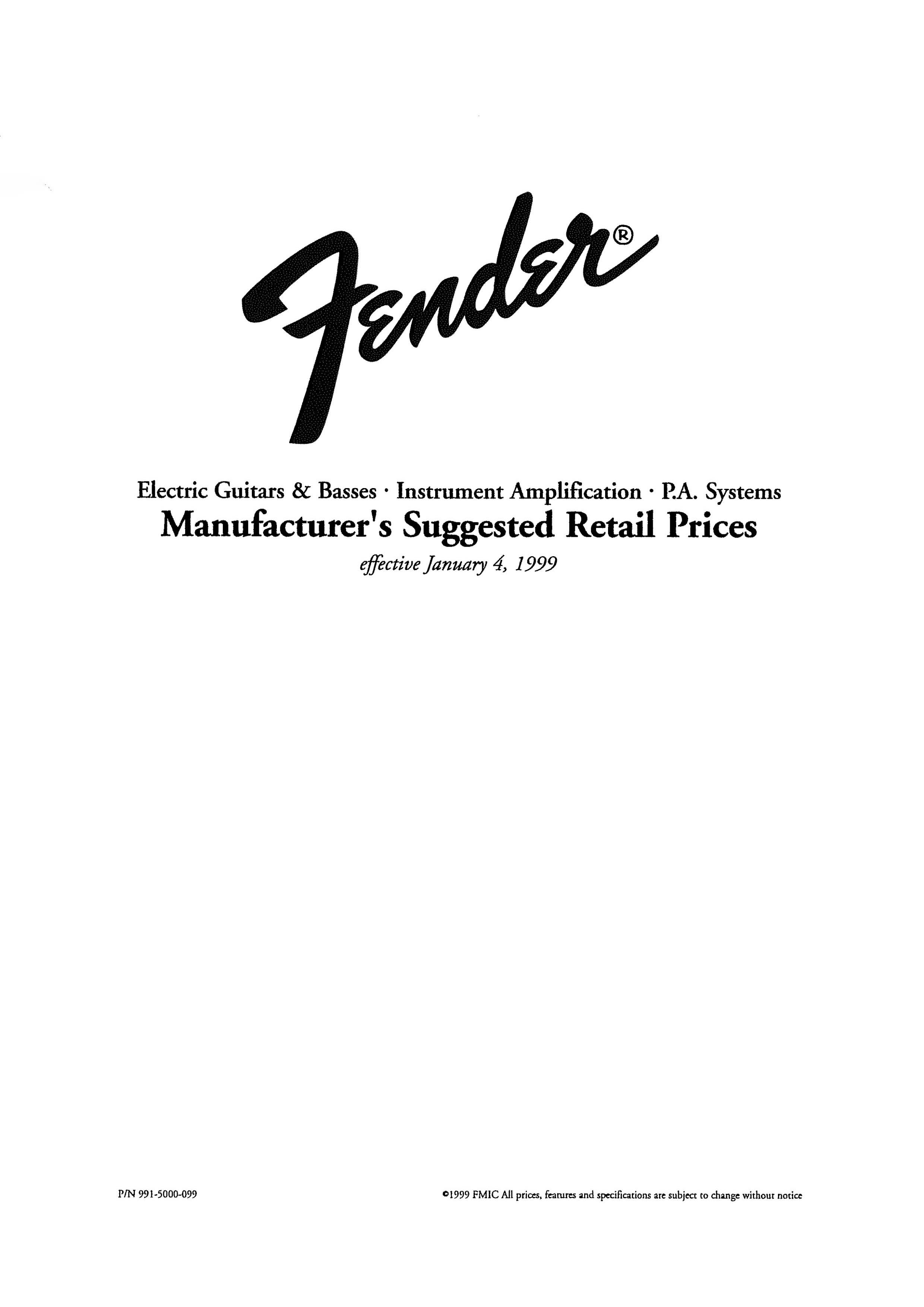 Fender Price list 1999