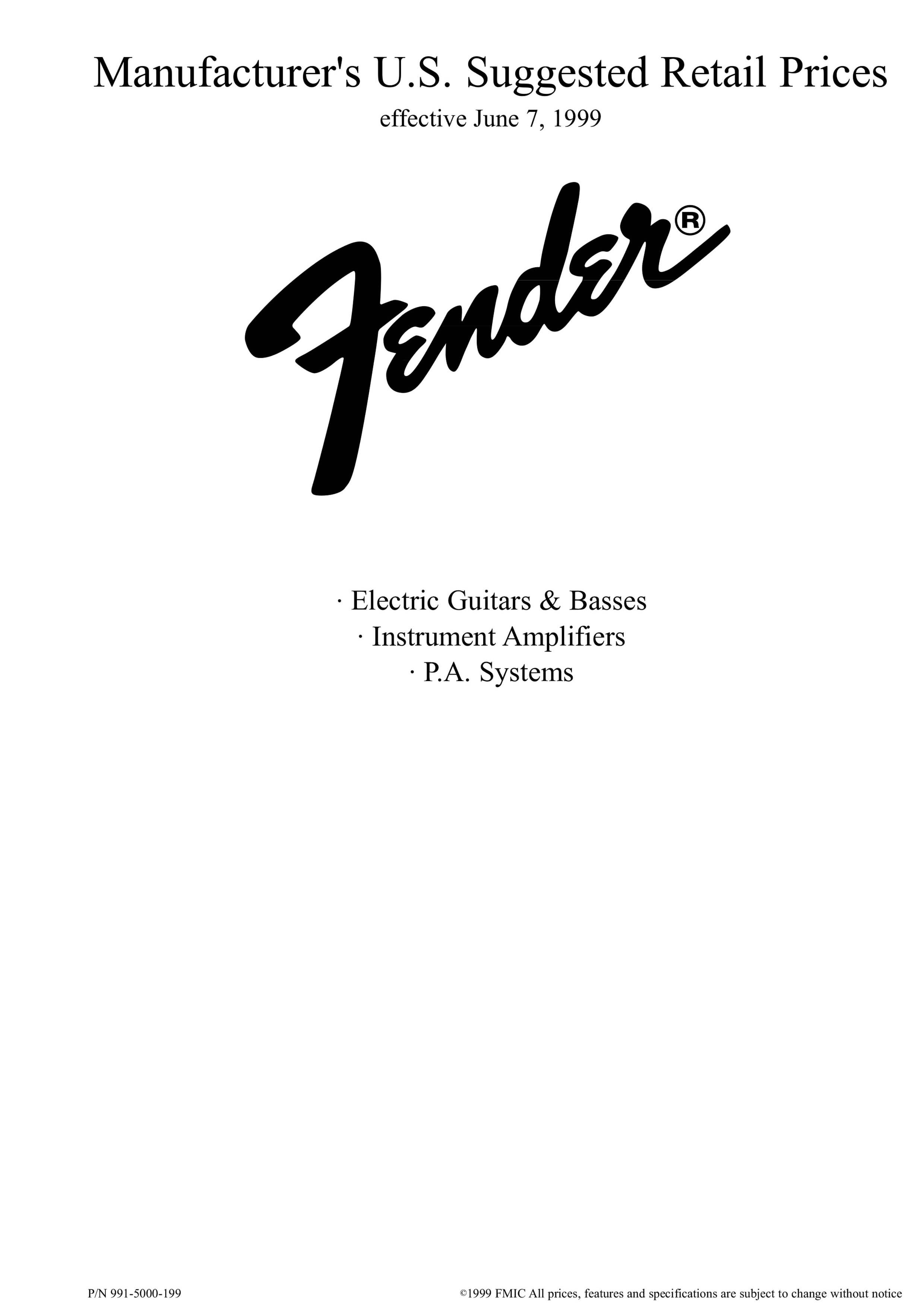 Fender Price list 1999