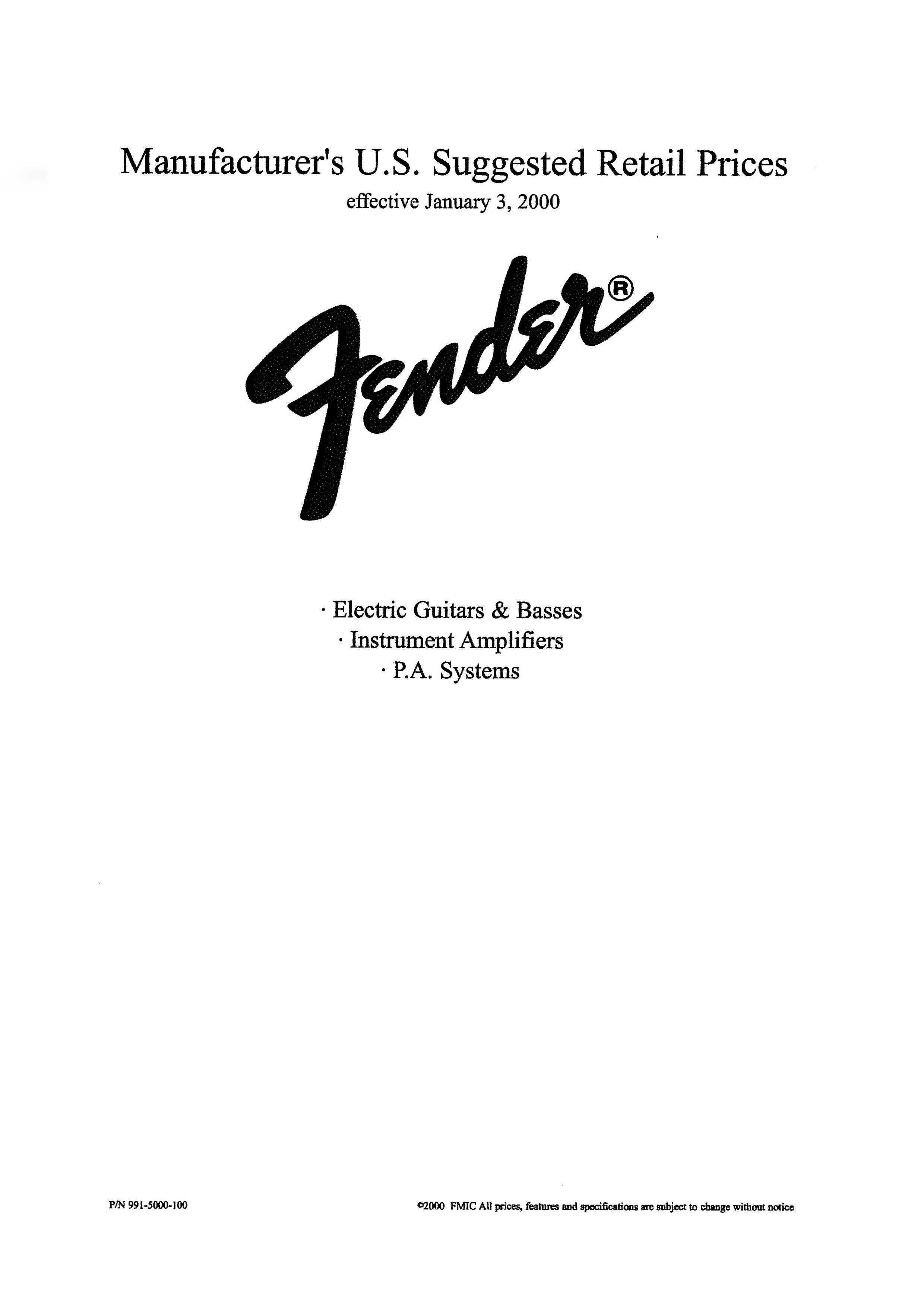 Fender Price list 2000