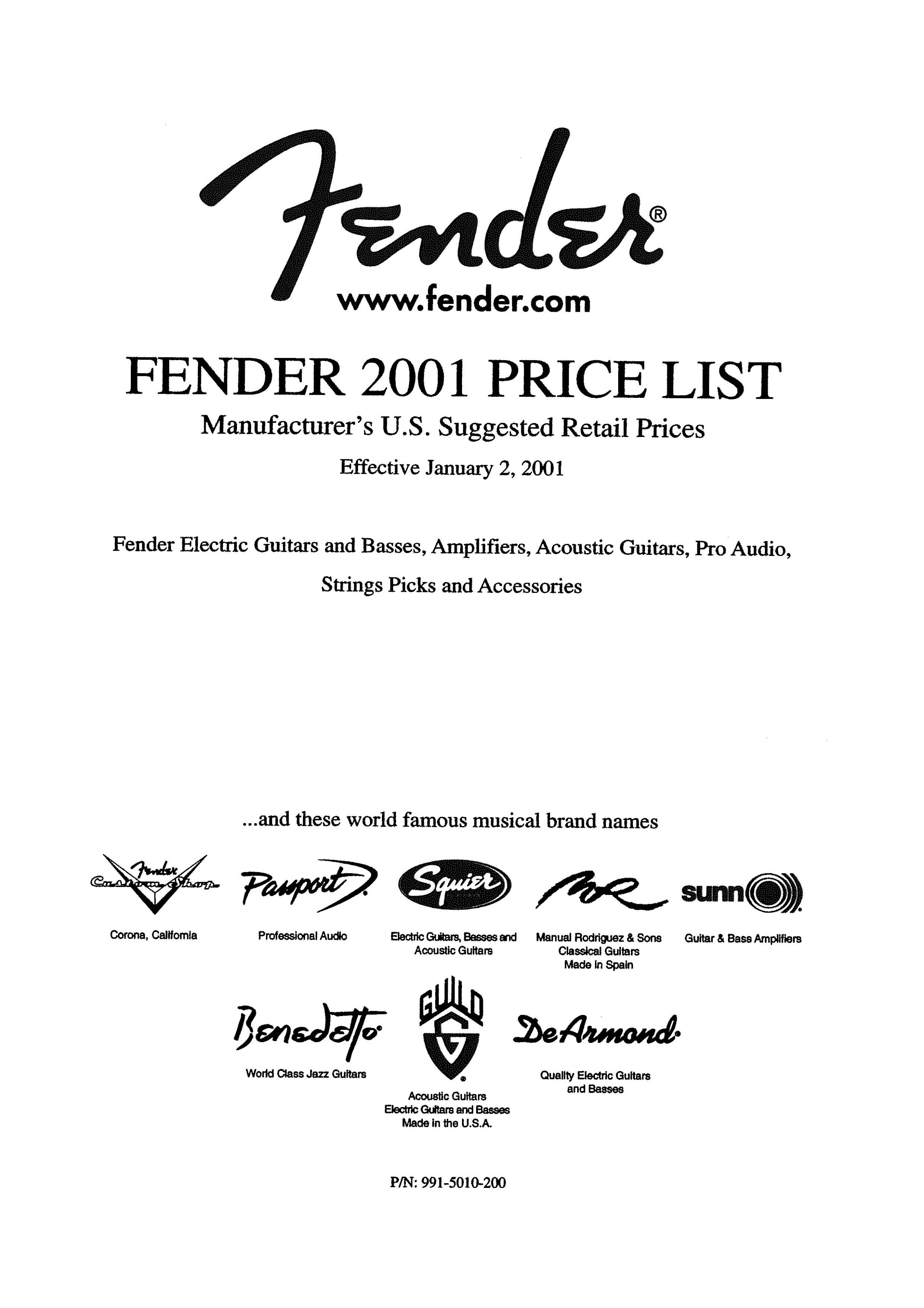 Fender Price list 2001