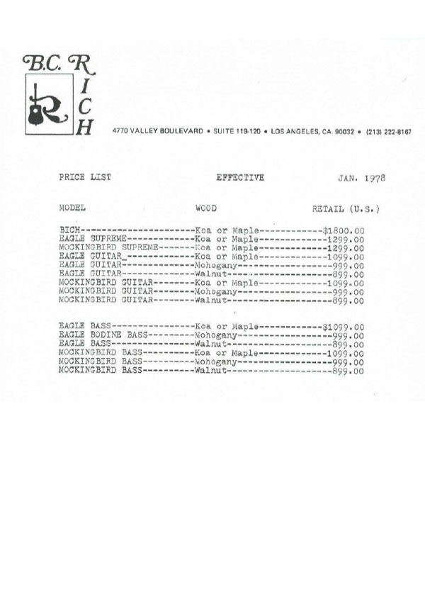 Price list 1978