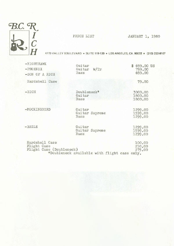 Price list 1980