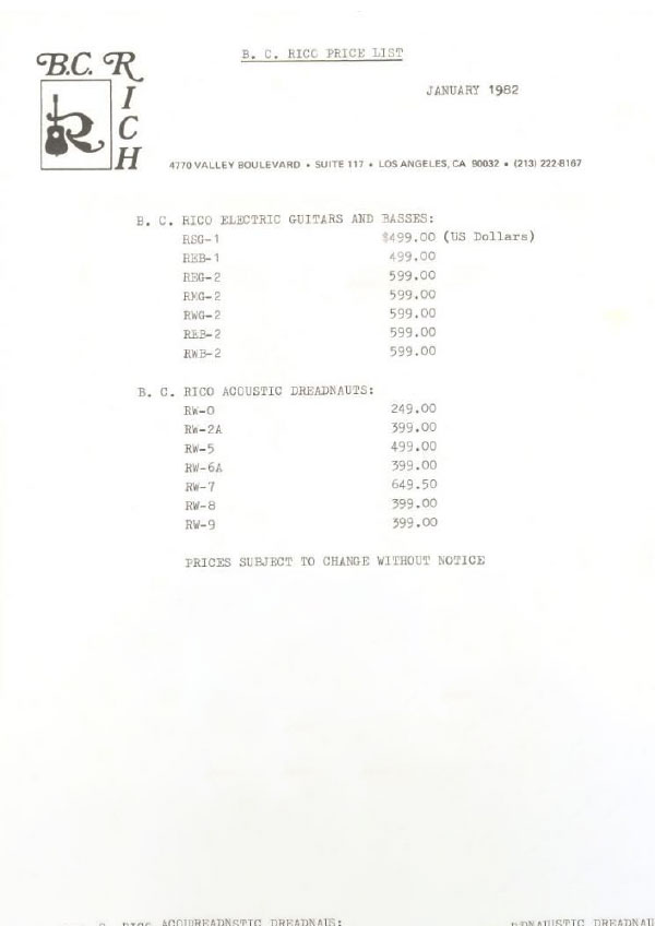 Price list 1982 (V1)