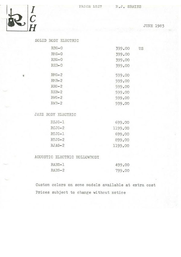 Price list 1983 (NJ-Series)
