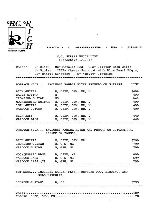 Price list 1984