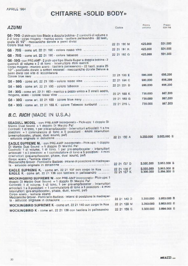 Price list 1984 (Italian)