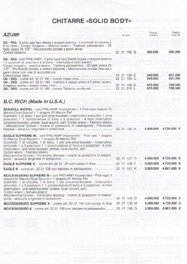 Price list 1985 (Italian)