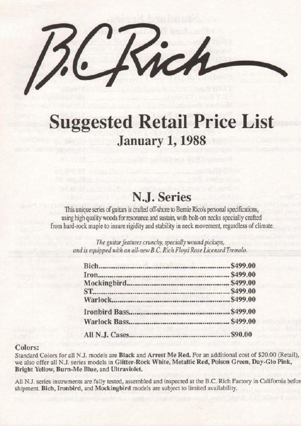 Price list 1988 January