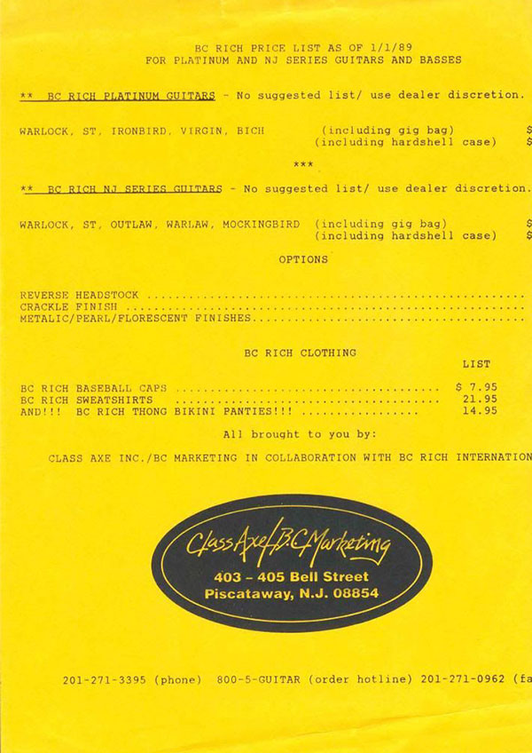 Price list 1989 (NJ-Series)