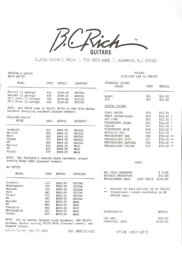 Price list 1991