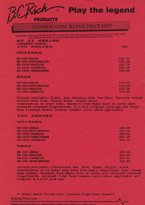 Price list 1992 (UK)