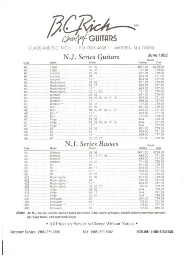 Price list 1992