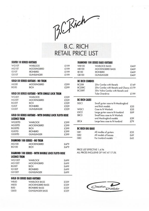 Price list 1994 (UK)