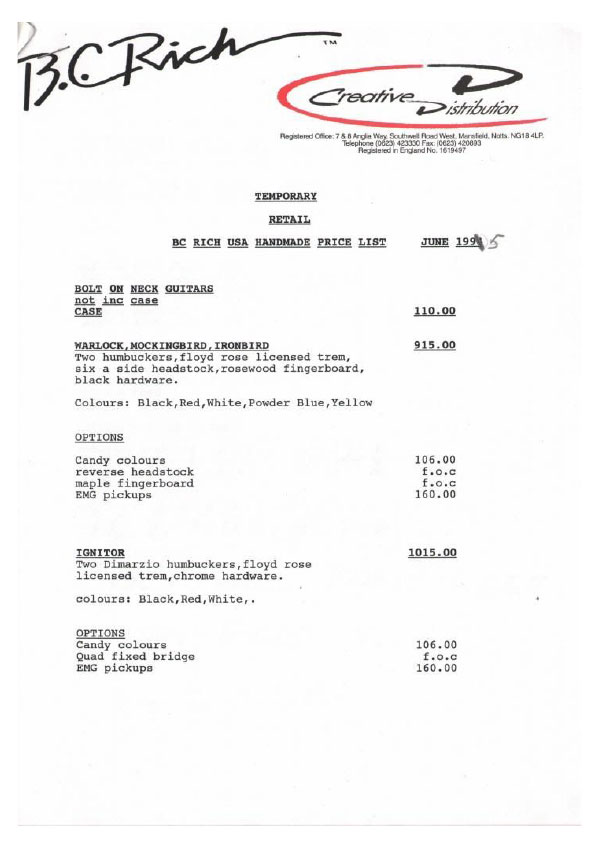 Price list 1995 (UK)