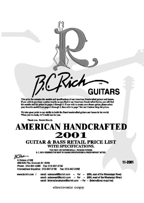 Price list 2001 Handcrafted