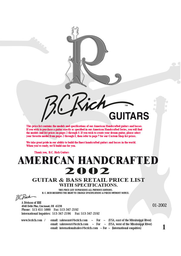 Price list 2002 Handcrafted