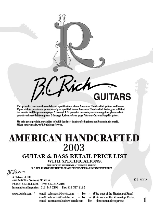 Price list 2003 Handcrafted