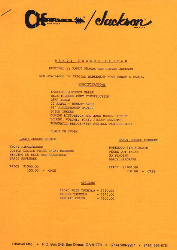 Charvel Price List 1983