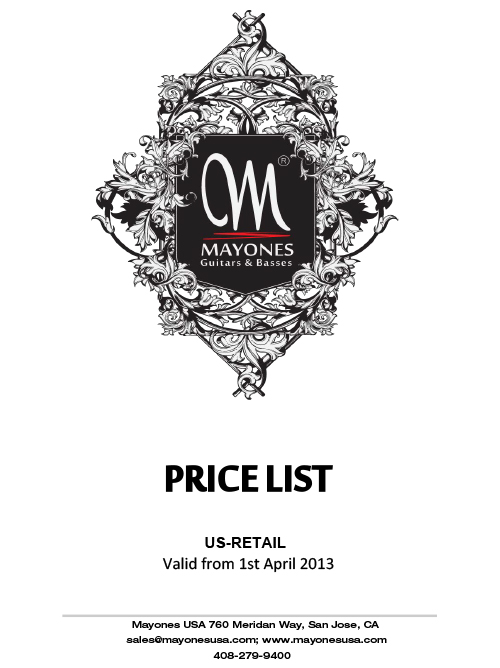 Mayones Price list 2013 US