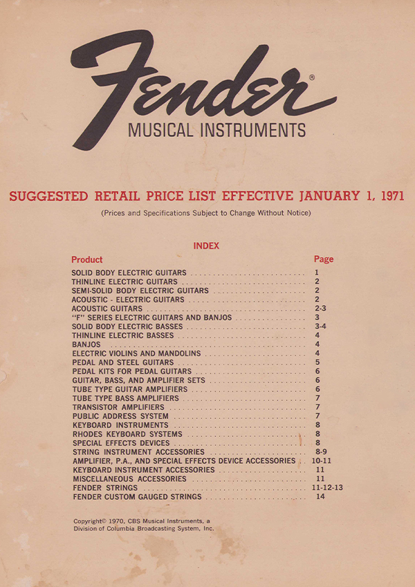 Fender Price list 1971