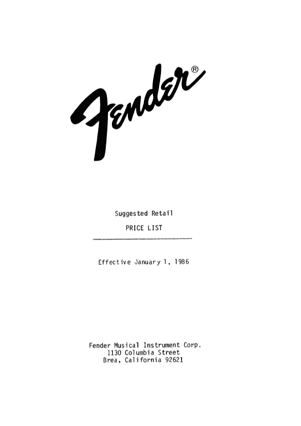 Squier Price list 1986 (January)