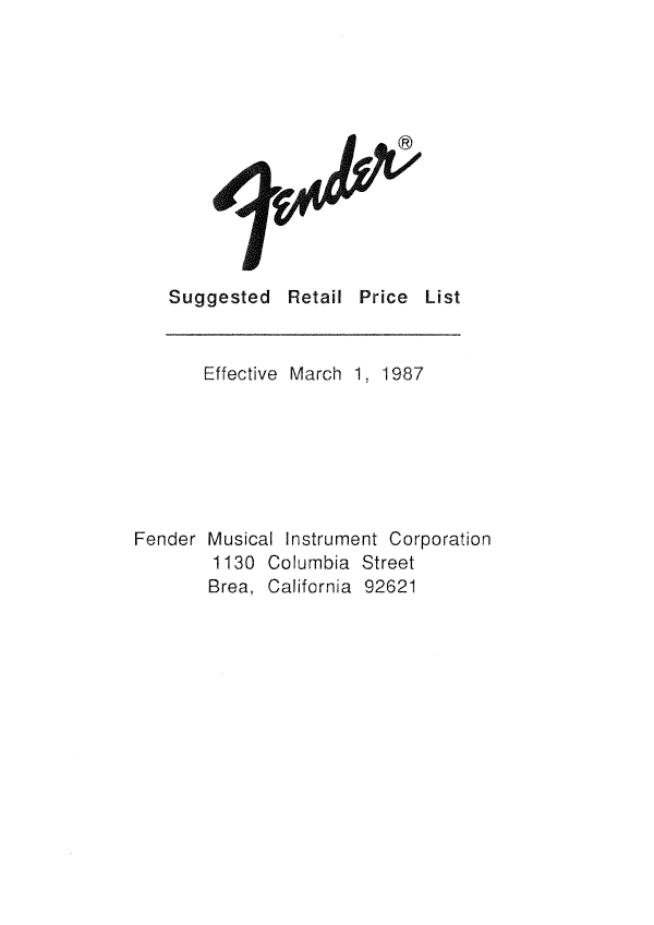 Squier Price list 1987 (March)