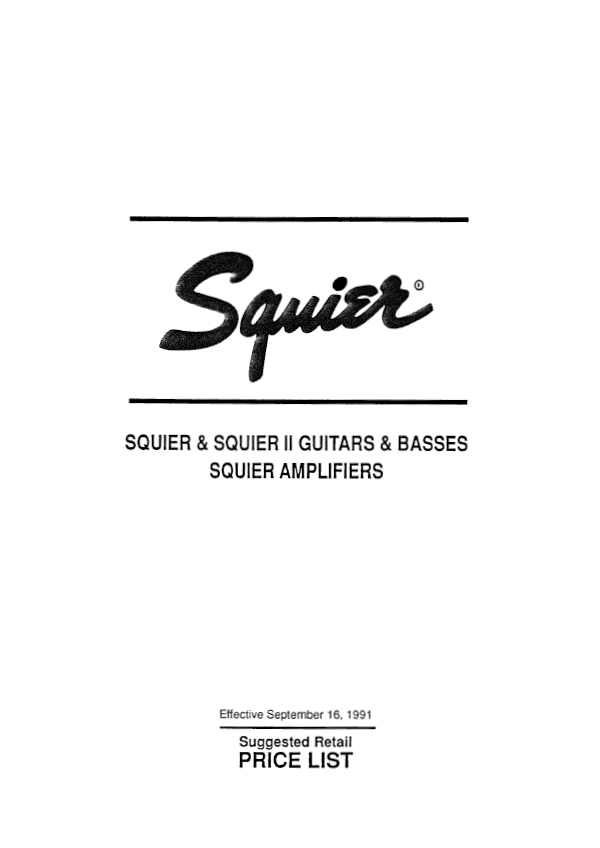 Squier Price list 1991 (September)