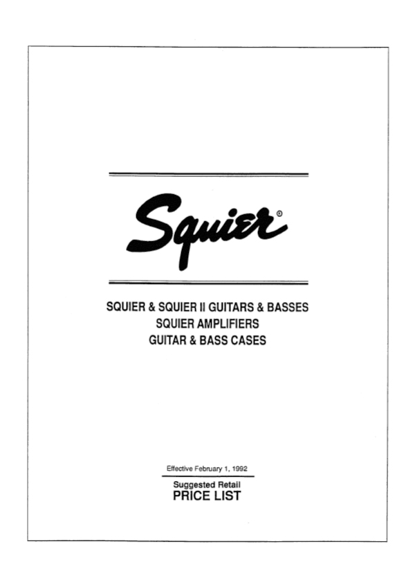 Squier Price list 1992 (February)