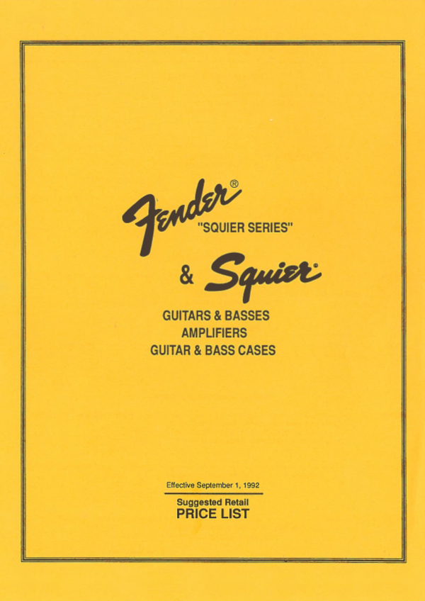 Squier Price list 1992 (September)