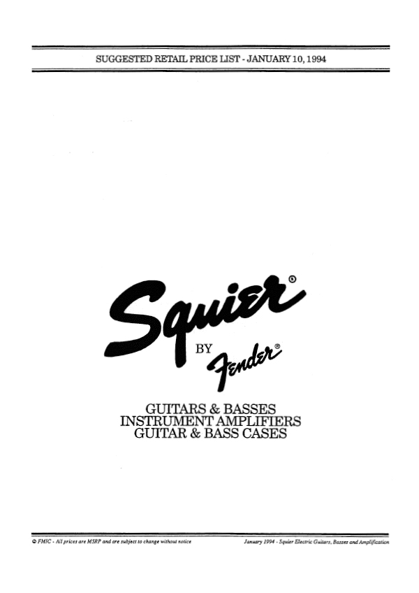 Squier Price list 1994 (January)