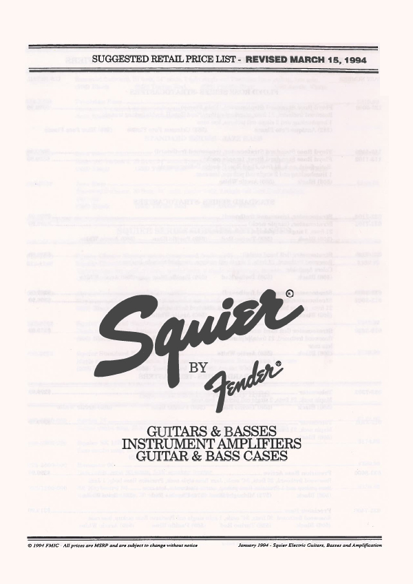 Squier Price list 1994 (March)