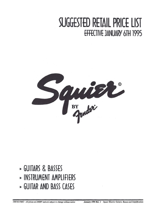 Squier Price list 1995 (January)
