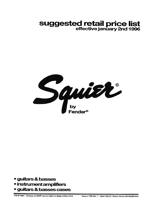 Squier Price list 1996 (January)