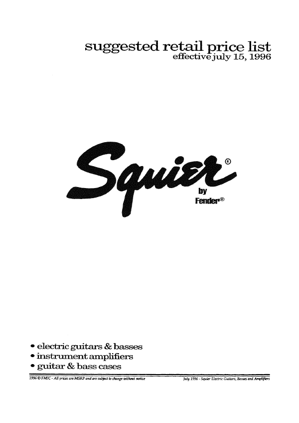 Squier Price list 1996 (July)