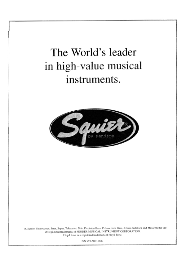 Squier Price list 1998 (January)