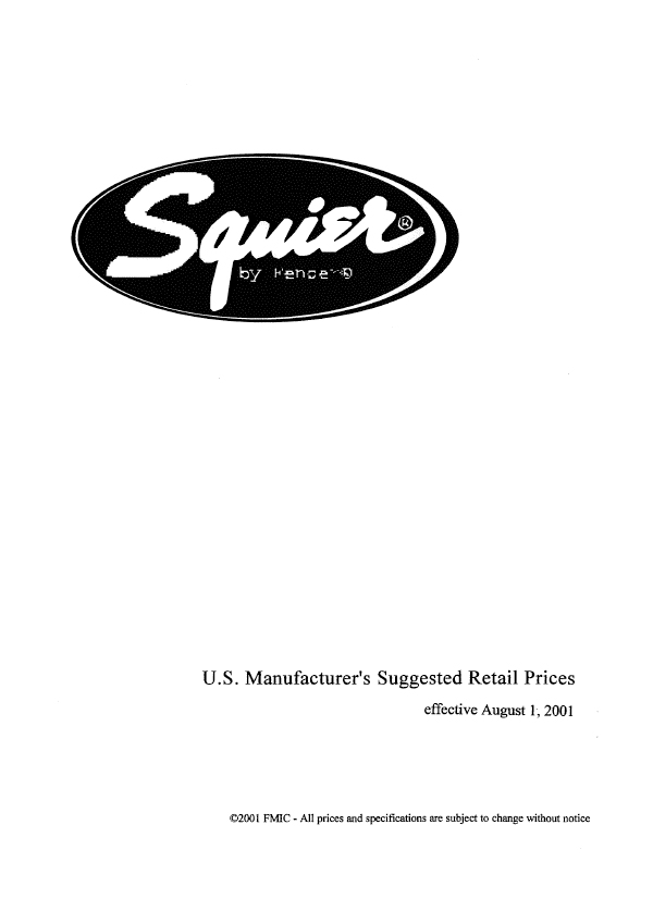 Squier Price list 2001 (August)
