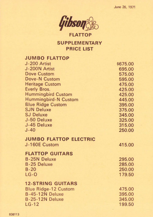 Gibson Price List 1971
