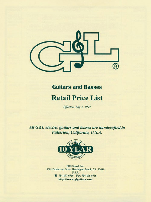 G&L Price list 1997