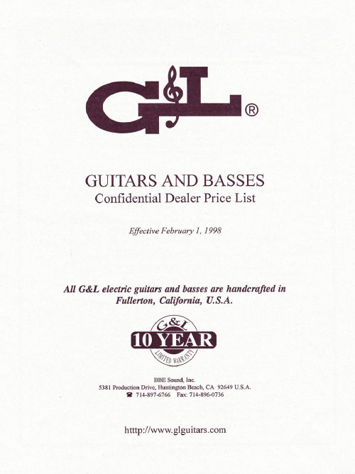G&L Price list 1998